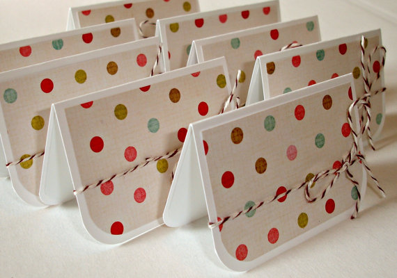 Handmade Mini Cards, 2x3 Cards Tiny Polka Dots, Set Of 8 Cards And Pocket Envelopes