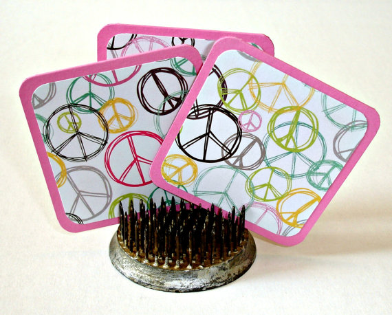 Mini Card Set, Mini Note Cards Blank Greeting Cards Doodle Peace Signs Set Of 8 Mini Cards